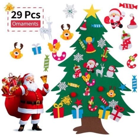 ALBERO DI NATALE per Bambini in Feltro da Parete con 26 Addobbi Natalizi 110cm EUR 12,90 - IT