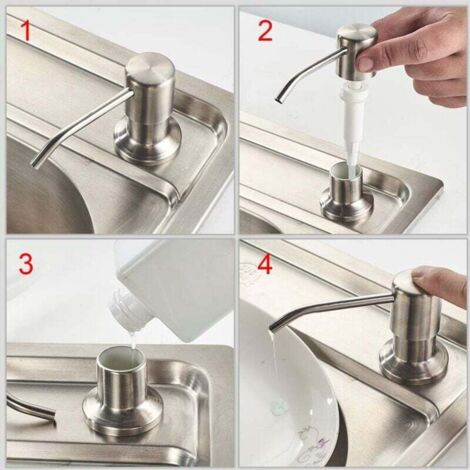 Dispenser Sapone Da Cucina A Scomparsa 360° | Erogatore Per Piatti In ABS Con Tubo 1m (Argento) - 3