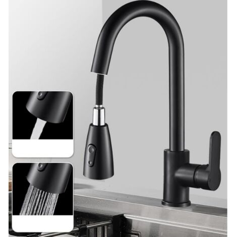 Grifo de cocina extraíble con rociador, mezclador giratorio de 360°, de acero inoxidable, 4 modos de rociado, caño extraíble de 70 cm, grifo moderno para fregadero de cocina, color negro (1/3)