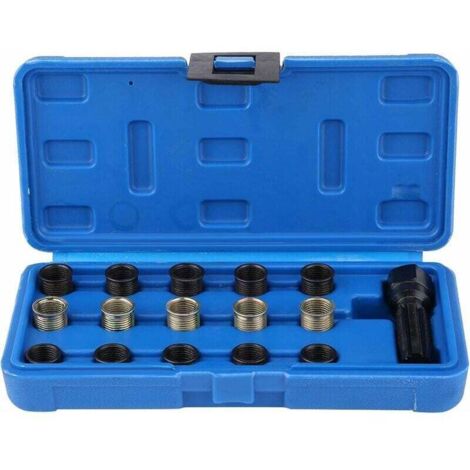 Kit de herramientas para reparación de roscas de bujías, 16 piezas, macho de roscar M16 de 14 mm x 1,25 con estuche portátil, juego de escariadores para reparación de roscas de bujías, espárragos de r