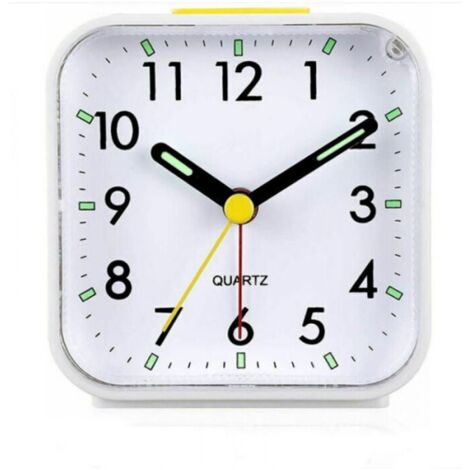 Reloj despertador analógico blanco, silencioso, sin tictac, despertador suave, pitidos, subir volumen, función de repetición y luz, funciona con pilas, fácil de configurar.