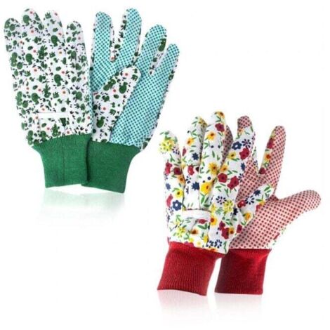 Guantes de jardinería para mujer, dos pares, guantes de jardinería bellamente estampados, guantes antideslizantes para plantar en el jardín, podar o para las tareas del hogar. (1/4)