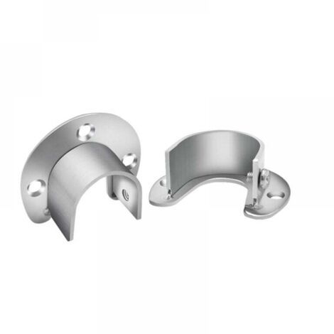 Pack de 2 soportes para barra de cortina plateados, soporte base en forma de U para barras de armario, apertura de 27 mm, apto para cortinas o armario (1/3)