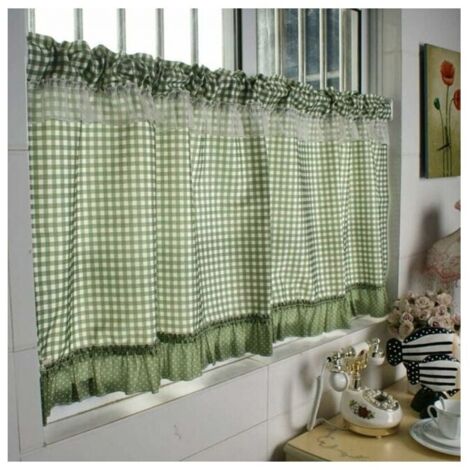 1 pieza de cortinas semioscuras de 140×60 cm, cortinas pequeñas de cuadros verde pavo real, cortina de cocina perforada sin varilla, opaca en el dormitorio y la sala de estar