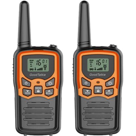 Walkie-talkies de largo alcance para adultos con 22 canales FRS, walkie-talkies familiares con linterna LED y pantalla LCD VOX para senderismo, camping y viajes (paquete de 2 naranjas)