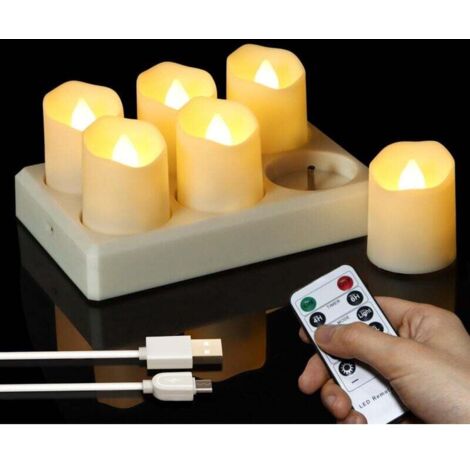 Velas LED recargables, velas electrónicas con mando a distancia, temporizador, luz blanca cálida, 4 x 4,5 cm
