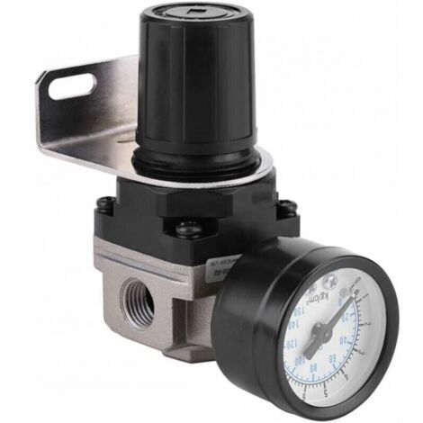 Regulador de presión de aire, compresor de control neumático AR2000-02 G1/4 con manómetro, válvula de manómetro de aire ajustable de aleación de aluminio de 1/4 de pulgada con soporte (1/4)