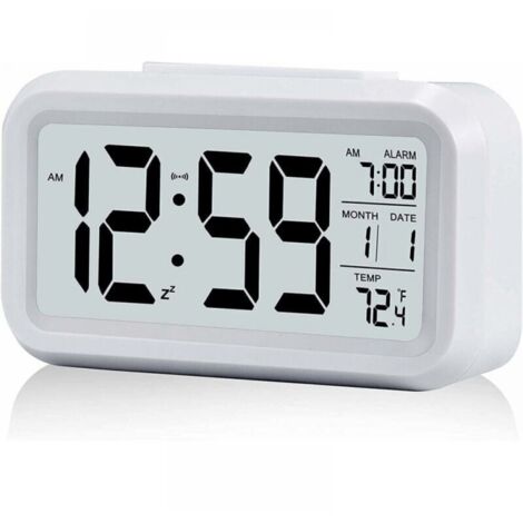Reloj despertador digital blanco de pieza, despertador matutino, reloj digital a pilas, despertador silencioso para niños y adultos, gran pantalla LED, calendario de temperatura