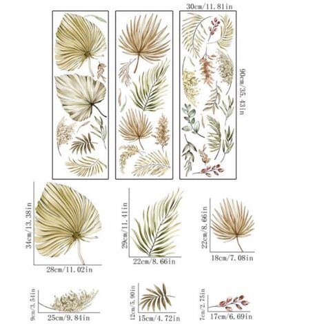 Pegatinas de pared de hojas de palma, pegatinas de plantas tropicales, calcomanías para dormitorio, sala de estar, oficina, decoración de paredes (1/4)