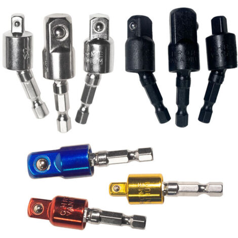 Juego de adaptadores de taladro de 9 piezas, que incluye 3 adaptadores de enchufe hexagonal universales y 6 adaptadores giratorios de 360 grados, adecuados para uso doméstico. (1/4)