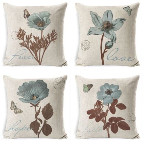 Juego de 4 fundas de cojín impermeables para sofá con estampado floral azul clásico de 45 x 45 cm para patio, jardín, sala de estar y dormitorio.
