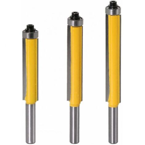 3 brocas para fresadora al ras con vástago de 8 mm, brocas para fresadora de copia con cojinete superior, brocas para fresadora extra largas para trabajar la madera (1/4)