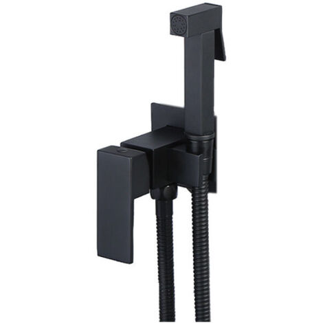 Conjunto de ducha de baño, conjunto completo de higiene de baño con ducha de mano, soporte y grifo de tres vías, color negro