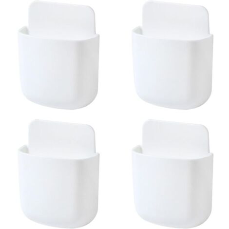 Caja de almacenamiento de control remoto de pared blanca de 4 unidades, soporte autoadhesivo para control remoto, lápiz, teléfono celular, cepillo de dientes (1/4)