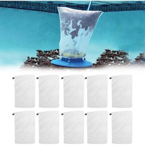 10 bolsas de repuesto para aspiradora de piscina, malla fina con cuerda de bloqueo, bolsa de filtro para aspiradora de piscina, bolsa de limpieza (1/4)