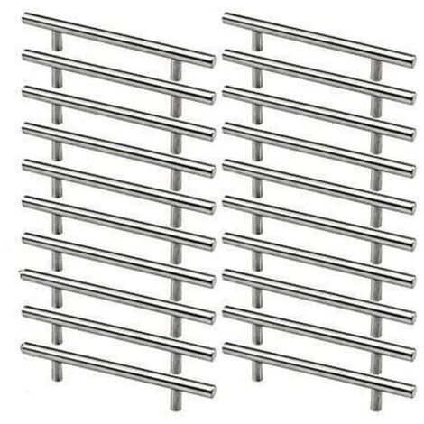 Paquete de 20 tiradores para armarios de cocina de acero inoxidable, espaciado entre orificios de 128 mm, acero cepillado, forma de T (1/4)