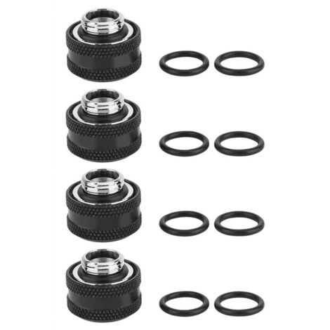 Paquete de 4 accesorios de compresión para refrigeración por agua para tubos acrílicos rígidos, 16 mm de diámetro exterior, color negro (1/4)