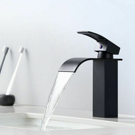 Mezclador de lavabo moderno en cascada negro – Grifo de baño Auralum – Compatible con lavabos empotrados XVX (1/4)