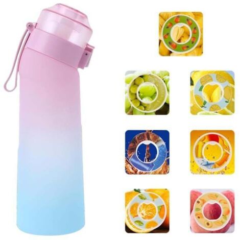 Botella Air Aroma de 650 ml, 7 sabores diferentes, botella deportiva perfumada, sin BPA, sin azúcar, con pajita y cepillo de limpieza (polvo ombré) (1/4)