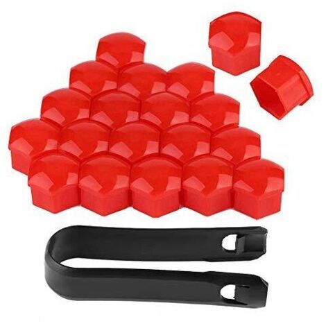 20 tapacubos de 17 mm para tuercas de rueda de coche, tapacubos exteriores para tuercas de rueda, protectores de tornillos (rojos) (1/4)