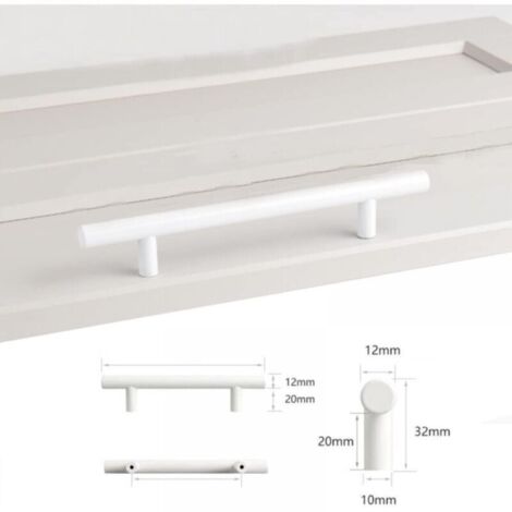 Juego de 4 tiradores para muebles blancos, distancia entre centros de 96 mm, Ø 12 mm, tiradores para muebles, pomos para puertas de cocina, tiradores en T blancos para cajones y armarios.