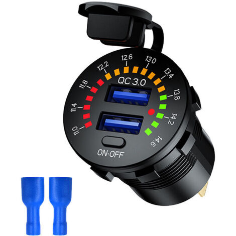 QC3.0 Caricatore per auto USB PD Tipo C Presa di corrente con interruttore voltmetro Impermeabile 36W 6A 12V DC 12V Presa USB per auto Barca Moto Camion Carrello da golf Personalizza un terminale (1/4)