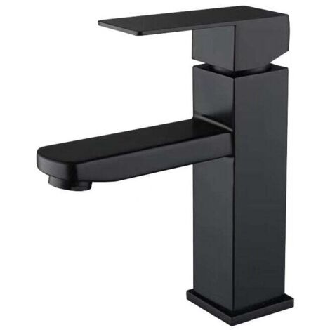 Grifo para lavabo, 1 orificio, mezclador monomando, acero inoxidable, agua fría y caliente, negro mate
