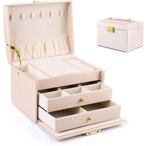 Joyero para mujeres y niñas (rosa nude), joyero, estuche para guardar joyas, organizador para anillos, pulseras, pendientes, relojes, gafas y regalos de Navidad.