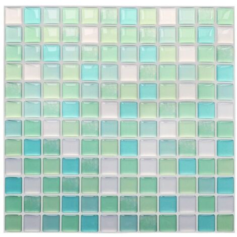 Papel pintado autoadhesivo para azulejos de color verde, 24 x 24 cm, adhesivo de pared estilo mosaico, película decorativa impermeable para azulejos de pared en baños y cocinas.