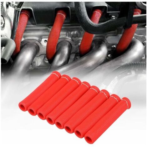 Paquete de 8 protectores de cables para bujías, protectores térmicos de 2500 grados y 6 pulgadas para SBC BBC 350 454, color rojo (1/4)