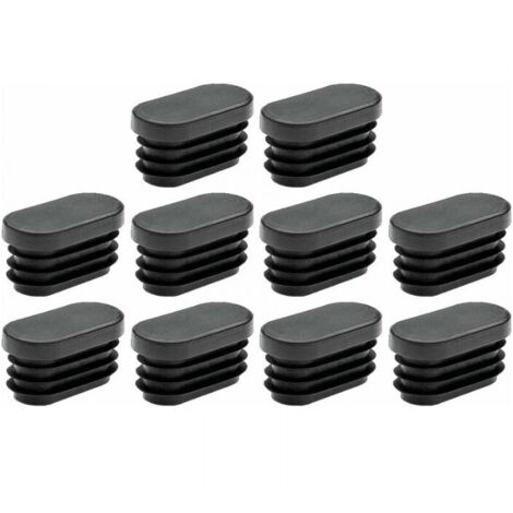 Tapón ovalado antideslizante PELD para tubos de listones, para muebles, mesas y patas de sillas, con ranuras, 40 x 20 mm, negro, 10 unidades
