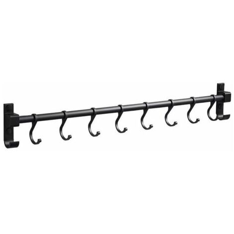 Barra de cocina de pared de aluminio, 50 cm, porta utensilios de cocina con 8 ganchos