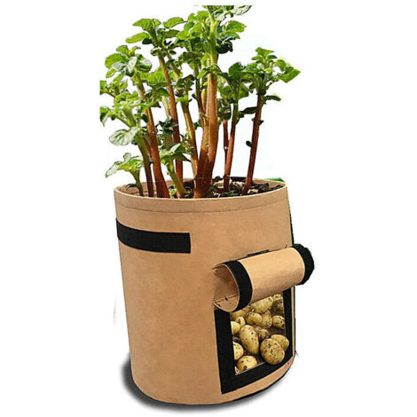Sacco per coltivazione in un unico pezzo per patate, pomodori e altre verdure, flanella traspirante, scatola per coltivazione con coperchio ribaltabile, chiusura in velcro e maniglia da giardino, Kaki