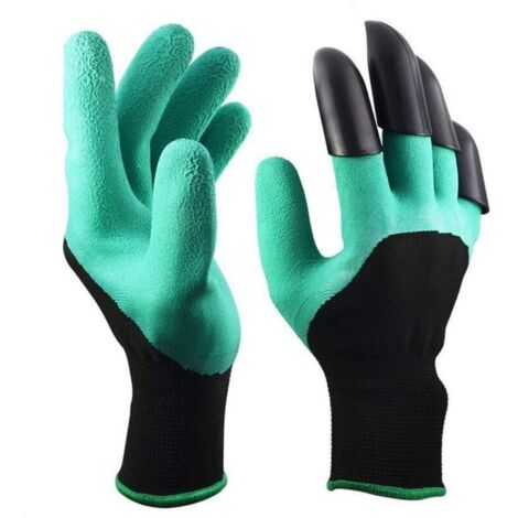 Un par de guantes de jardinería con garras rectas, guantes de jardinería verdes, para verduras y flores. (1/4)