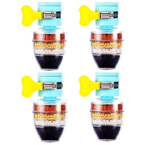 Paquete de 4 filtros de carbón activado para grifo, purificador de limpieza, filtro de grifo con interfaz universal mejorada (filtración de 6 capas), plástico, multicolor, brillante (1/4)