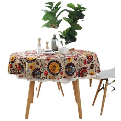 (Diámetro 120 cm, Girasol) Manteles de Algodón, Mantel de Algodón y Lino, Mantel de Girasol, Mantel de Encaje, Mantel Multiusos para Interior y Exterior (1/4)