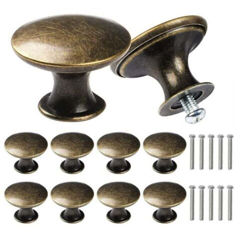 Tiradores de cajón, redondos, bronce antiguo, pomos para muebles de armarios y cómodas, con tornillos, 10 piezas, 30 mm