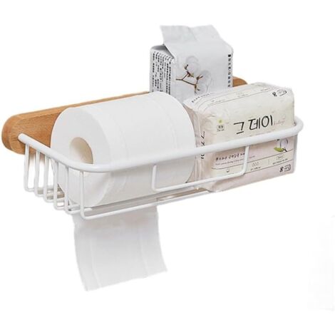 Juego de accesorios de baño: toallero blanco, portarrollos y estante. Organizador de pared completo con ganchos y cesta de almacenamiento.