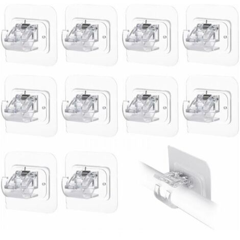 Pack de 10 soportes para barra de cortina sin taladrar, autoadhesivos, transparentes (transparentes) (1/4)