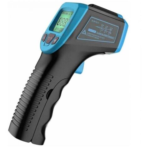 Termómetro infrarrojo azul, medidor de temperatura láser digital sin contacto de -50 °C a 600 °C (-58 °F a 1112 °F) con pantalla LCD, azul (1/4)