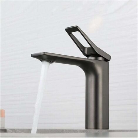 Grifo para lavabo de baño de cromo pulido, grifo monomando, grifo mezclador de agua fría y caliente (gris) (1/4)