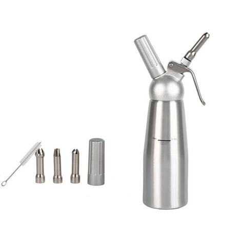 Dispensador de crema batida, sifón profesional de acero inoxidable con 3 boquillas decorativas, sifón gourmet de 1 pinta (plateado) (1/4)