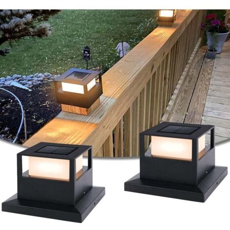 Paquete de 2 luces solares para postes de cerca, luces LED SMD impermeables con energía solar para decoración de patio y porche, se adapta a postes de madera de 4 x 4, 5 x 5 o 6 x 6, color negro.
