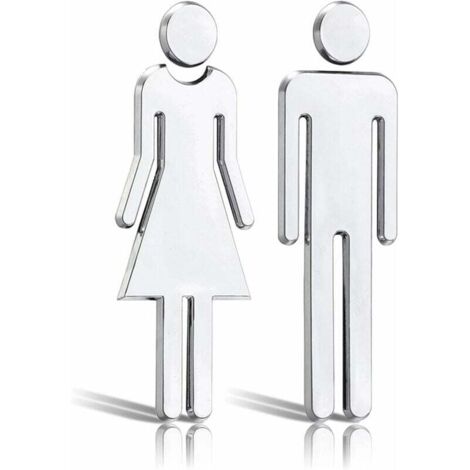Placa de señalización de baño para hombres y mujeres, placa adhesiva para baño, juego de pegatinas para centros comerciales, restaurantes y cafeterías (4,5 x 12 cm)