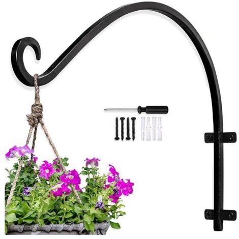 ganchos de pared para colgar plantas, cestas colgantes de hierro, para macetas, comederos de pájaros, linternas, campanillas de viento y apliques de pared, color negro. (1/4)