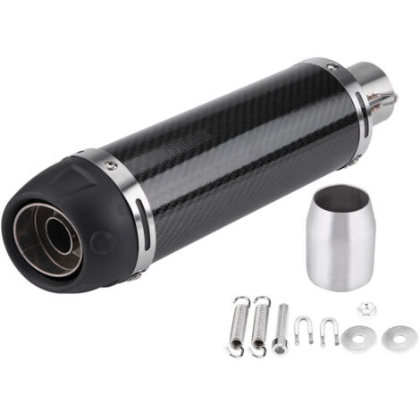 Tubo de escape LeoVince para motos modificadas, sección larga, en fibra de carbono brillante con etiqueta (1/4)