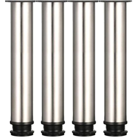 Patas ajustables – altura 250 mm, patas de muebles gruesas, altura ajustable 0 – 15 mm, patas de mesa, patas de muebles, acero inoxidable cepillado – tornillos de acero inoxidable incluidos (1/4)