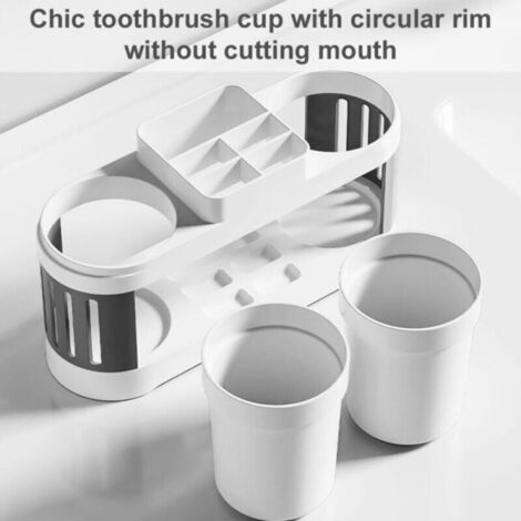 Portacepillos de dientes con dos vasos para enjuague bucal, contenedor para cepillos de dientes, soporte para cepillos de dientes eléctricos, organizador de baño (1/3)