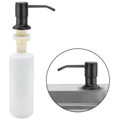 Dispensador de jabón para fregadero de cocina, 350 ml, de acero inoxidable, rellenable, con bomba giratoria de 360° (negro mate) (1/4)