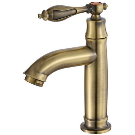 Grifo de lavabo retro monomando de latón bronce, grifo de agua fría individual (1/4)